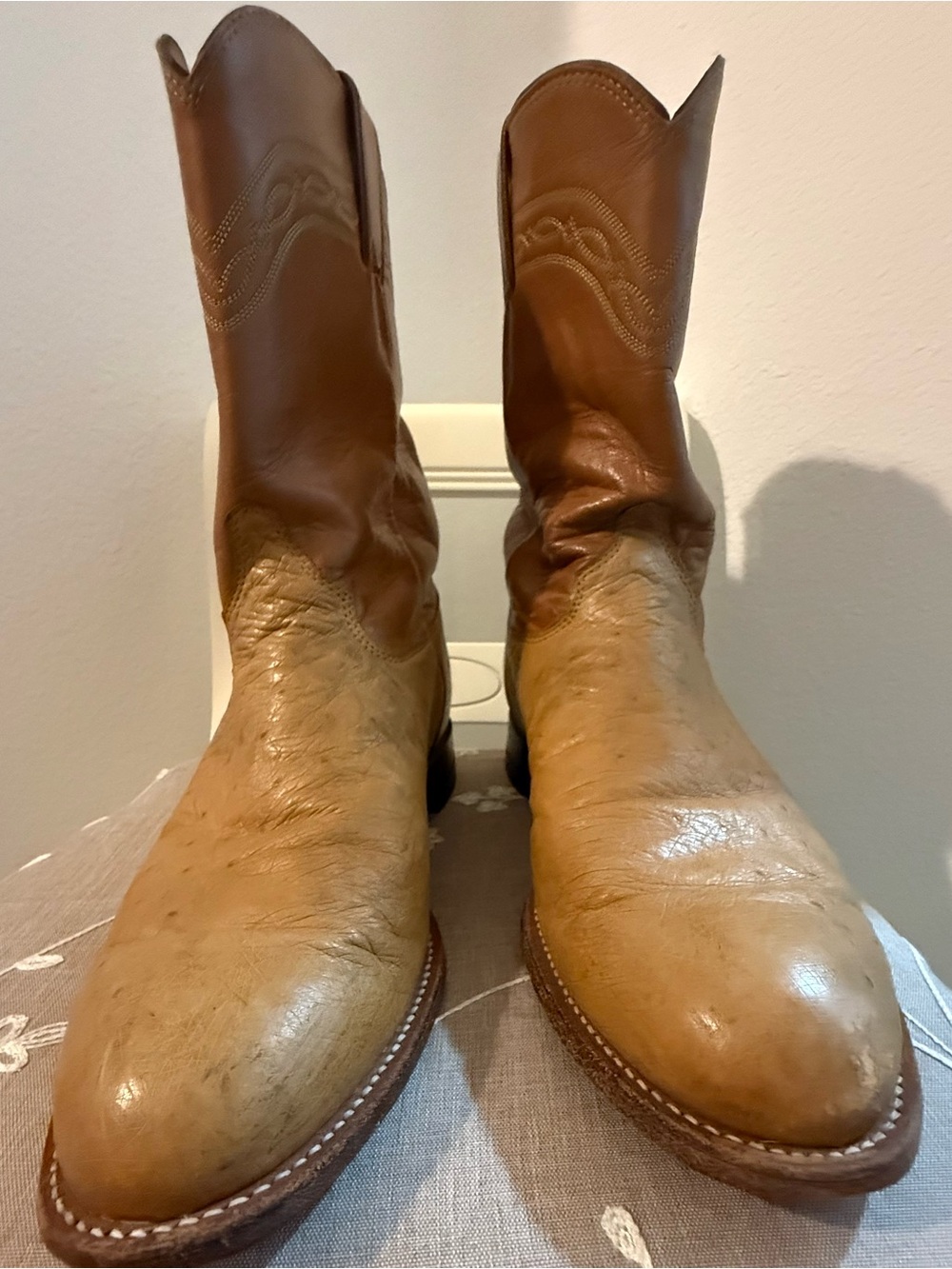 Justin Boots Two-Tone Tan and Brown Western Cowboy Boots